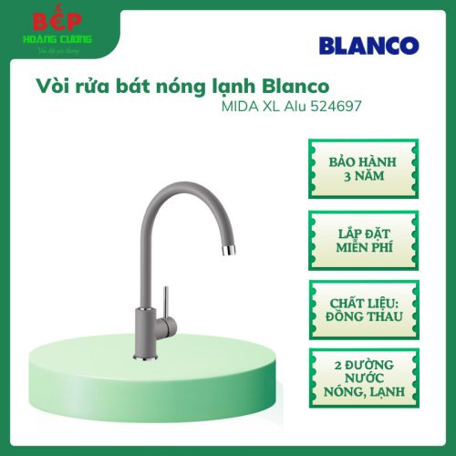 Vòi rửa bát nóng lạnh Blanco MIDA XL Alu Metallic 524697 Màu xám, Đồng thau, Bảo Hành 3 Năm