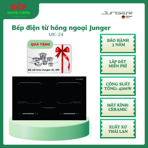 Bếp Điện Junger MK-24 – 2 Vùng Nấu – Ceramic Dễ Vệ Sinh – Ngắt Tự Động – Lắp Âm Sang Trọng