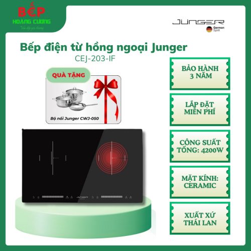 Bếp Junger CEJ-203-IF – 1 Từ 2000W và 1 Hồng Ngoại 2200W – Khung Vỏ Chịu Lực – An Toàn, Bền Bỉ