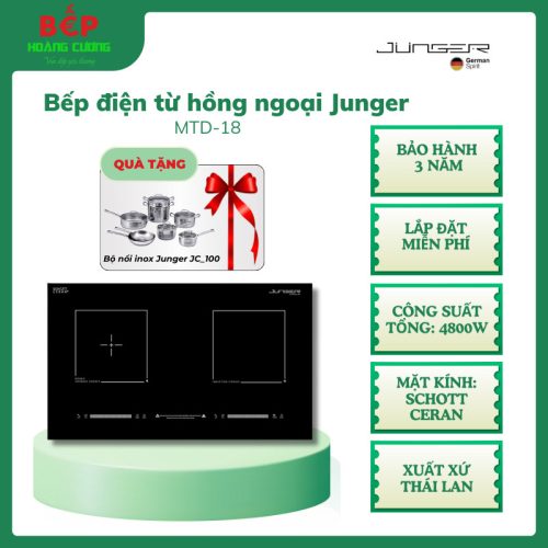 Bếp Từ Hồng Ngoại Đôi Junger MTD-18 – Tổng 4800W – Mặt Kính Schott Ceran – Điều Khiển Cảm Ứng