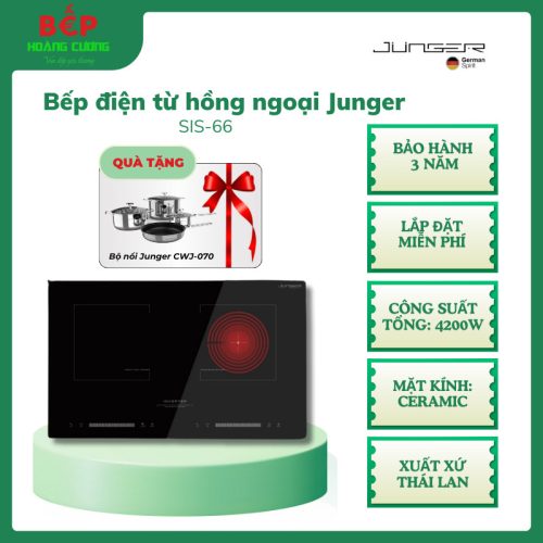 Junger SIS-66 Bếp Hồng Ngoại Đôi – Kính Ceramic Bền – Nấu Nhanh 4200W – Dễ Vệ Sinh
