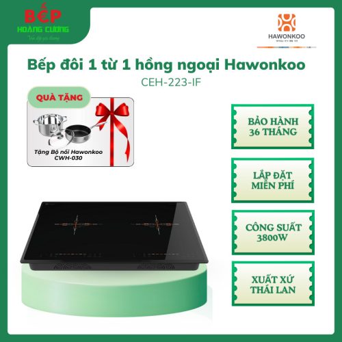 Bếp Điện Đôi 1 Từ 1 Hồng Ngoại CEH-223-IF Hawonkoo – Côing suất 3800W – Mặt Kính Ceramic