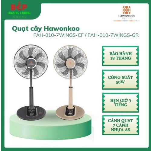 Hawonkoo Quạt Điện FAH-010-7WINGS-GR – 7 Cánh – Đảo Chiều Gió 45° – Êm Ái – Dễ Sử Dụng