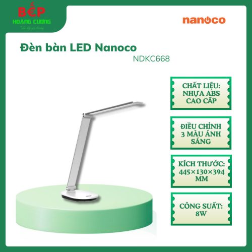 Đèn bàn Nanoco NDKC668, Công suất 8W, nhựa ABS cao cấp, Điều chỉnh 3 màu ánh sáng