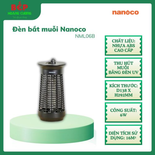 Đèn bắt muỗi Nanoco model NML06B, Công suất 6W, nhựa ABS cao cấp, Thu hút muỗi bằng đèn UV