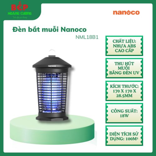 Đèn bắt muỗi Nanoco NML18B1, Thu hút muỗi bằng đèn UV, Diện tích sử dụng 100m²