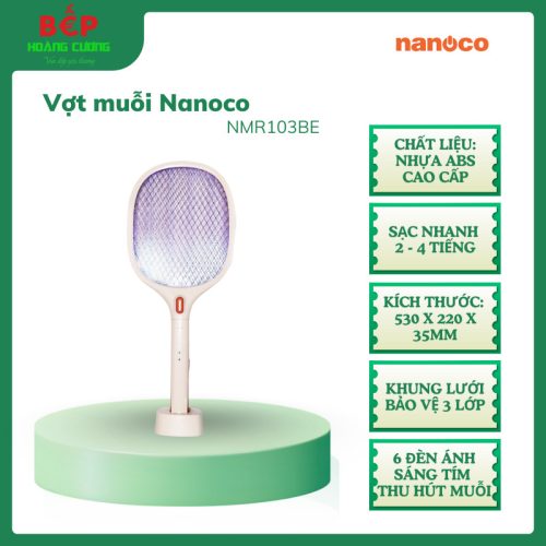 Vợt muỗi Nanoco NMR103BE, Khung lưới bảo vệ 3 lớp, 6 đèn ánh sáng tím thu hút muỗi