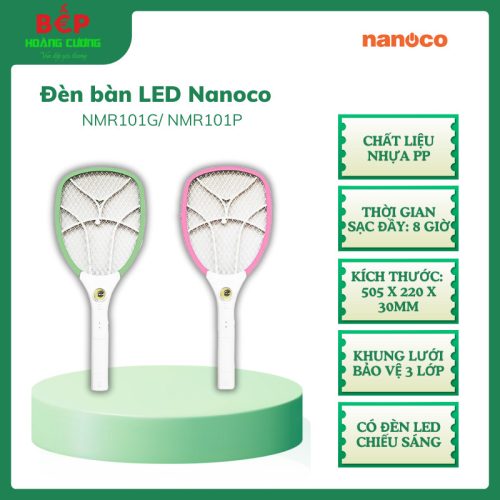 Vợt Muỗi Nanoco NMR101G/NMR101P, Thời gian sạc đầy 8 giờ, Khung lưới bảo vệ 3 lớp