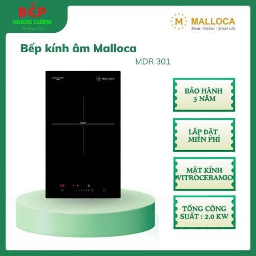 [Malloca] Bếp kính âm 1 điện Domino MDR 301 - Mặt kính Vitroceramic, Tổng công suất 2.0 kW