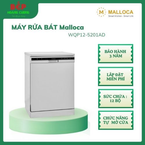 [Malloca] Máy rửa bát WQP12-5201AD – sức chứa 12 bộ, Chức năng tự động mở cửa