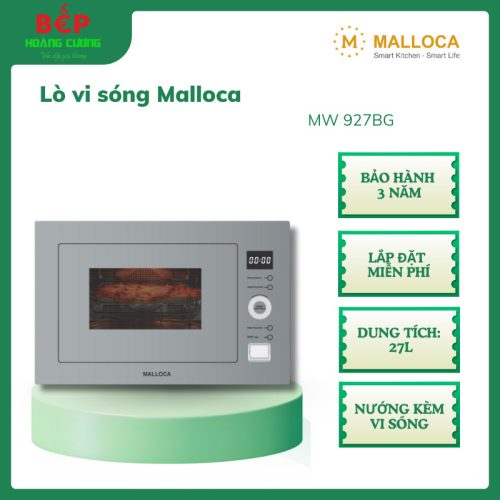 Malloca MW-927BG Xám – Lò vi sóng âm tủ tích hợp nướng– Dung tích 27L – Điều khiển cảm ứng