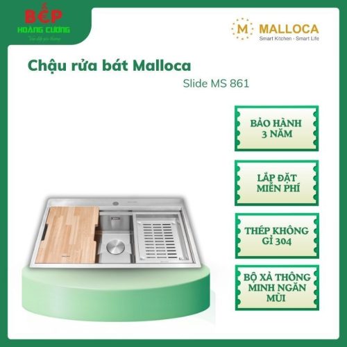 Malloca Chậu rửa chén Slide MS 861 - Thép không gỉ 304, Bộ xả thông minh ngăn mùi