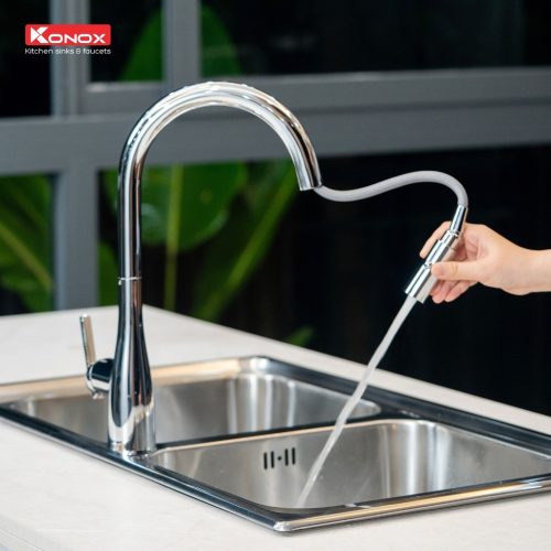 Vòi Rửa Bát Dây Rút Konox Curva Chrome – Dây rút – 2 Chế Độ Xả – Mạ PVD Chrome 5 Lớp 9 vn 11134207 820l4 mg1sof775v6481