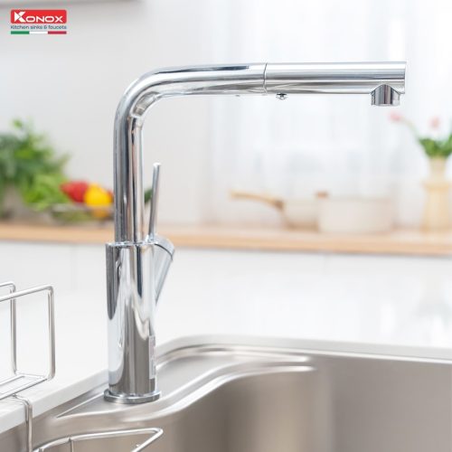 Vòi Rửa Bát Dây Rút Konox Artan Chrome – Bảo hành vòi 5 năm, Vòi rửa bát dây rút, 2 chế độ xả 12 vn 11134207 820l4 mg1t0bytvcwef5