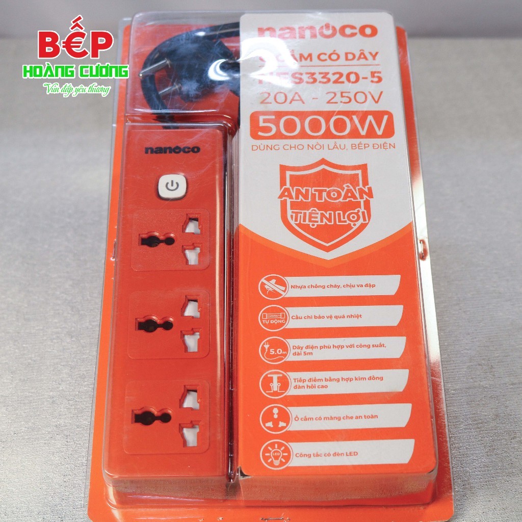 Ổ cắm có dây Nanoco NES3320-5, Nhựa ABS chống cháy, Dây dài 5m 11 Ổ cắm có dây Nanoco NES3320-5, Nhựa ABS chống cháy, Dây dài 5m - Ảnh 9