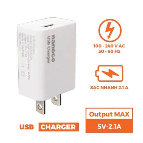 Cốc sạc Nanoco Model NUC5V2A, Jack cắm USB, Sạc nhanh 2.1A, Công suất 10.5W 13 vn 11134275 7ras8 mdv5tzqakl9916